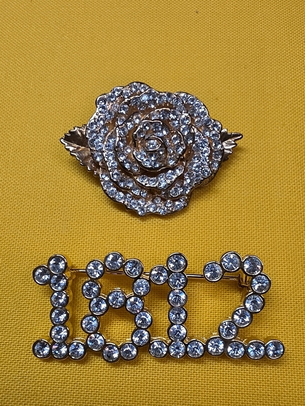 Rare Vintage GARNAY Signed 1812 Bling Pin & White Rose Brooch Insignia Lot